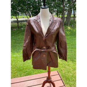 Vintage Montgomery Ward The Tannery Womens Brown Leather Jacket W/ Belt Size 15/